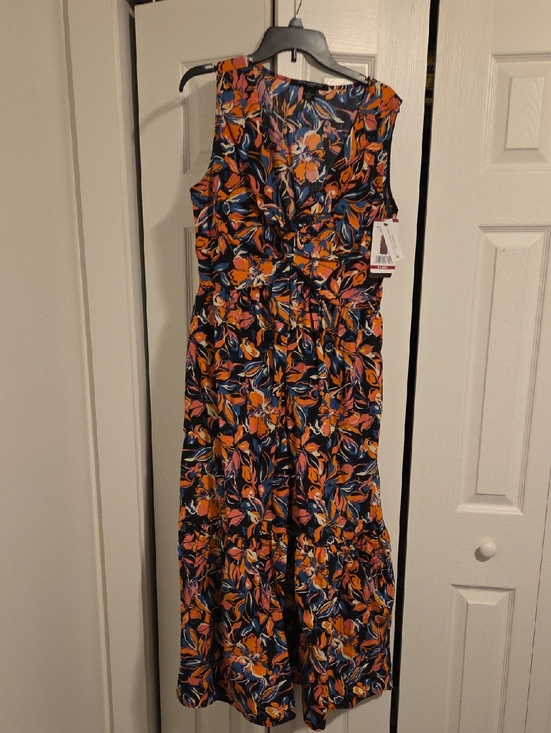 French Connection Dresses & Skirts - French Connection Navy Floral Maxi Dress with Orange and Blue Print